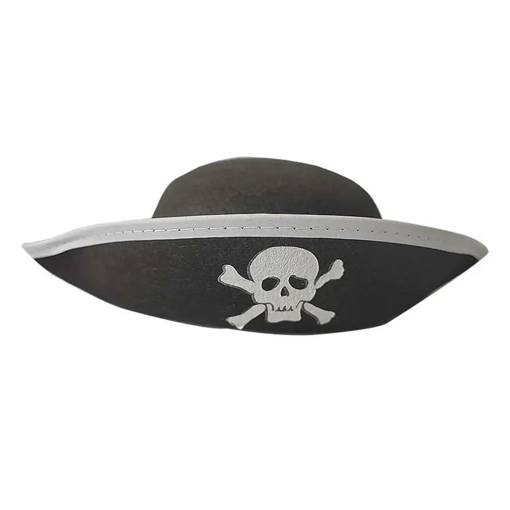 Chapeau de costume de pirate classique avec emblème tête de mort et os croisés pour enfants