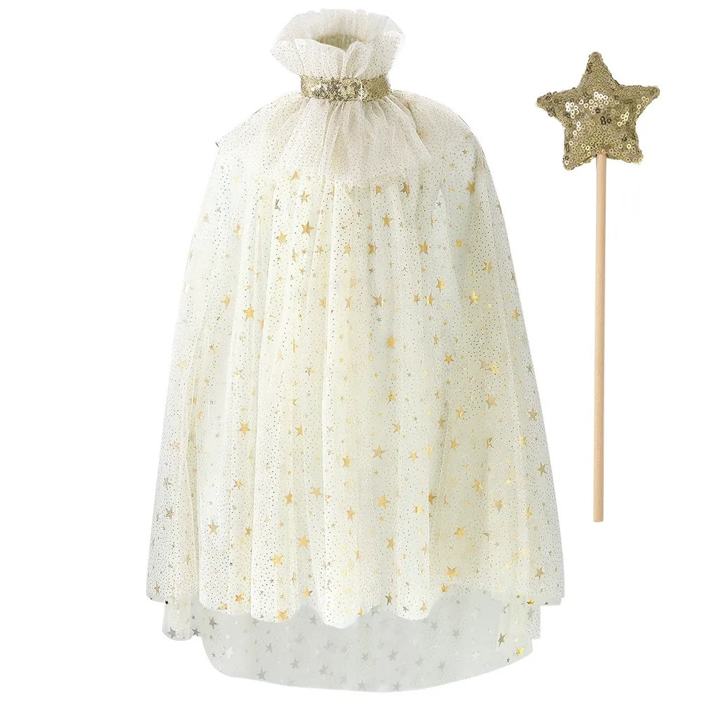 Cape de princesse en Tulle à paillettes, Costume de Cosplay avec baguette magique