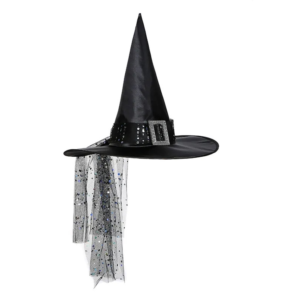 Chapeau de sorcière d'Halloween élégant en filet de maille noire