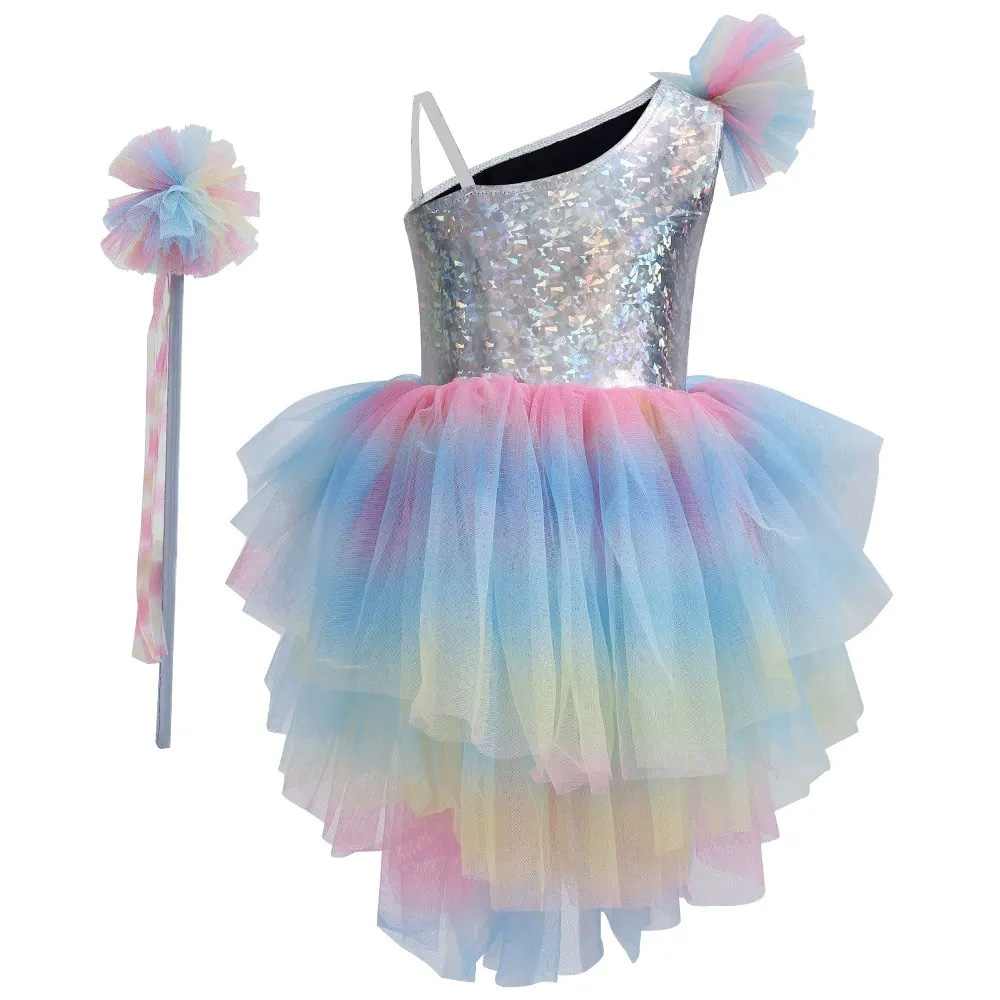 Ensemble de robe tutu princesse arc-en-ciel pour enfants, tenues de fête