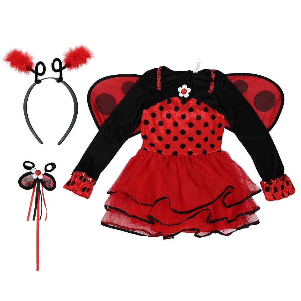 Costume de spectacle coccinelle petite abeille pour filles, avec ailes, cosplay