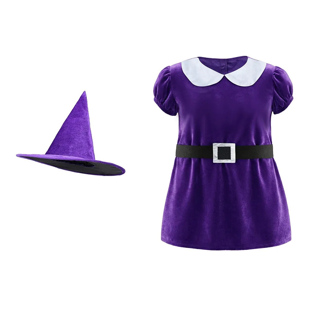Ensemble de costumes de robe de sorcière en velours violet pour bébé