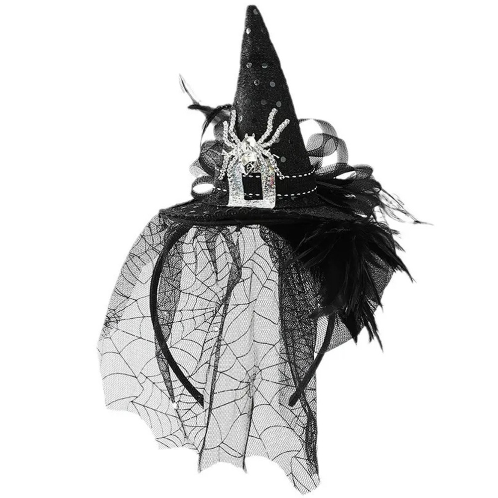 Serre-tête chapeau de sorcière araignée noir d'Halloween avec tulle