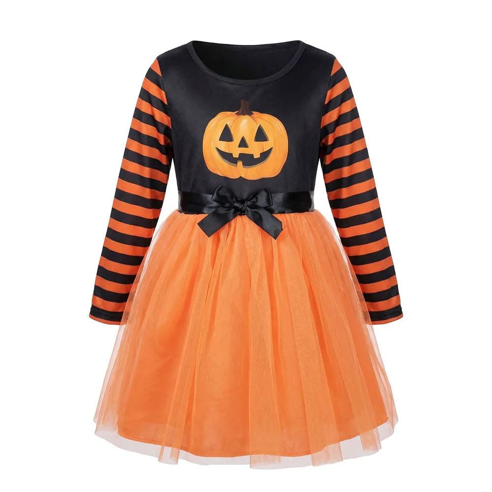 Robe Tutu en maille fantaisie d'Halloween pour filles, imprimé citrouille