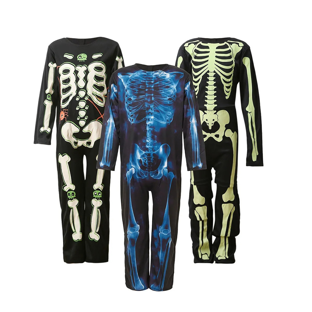 Costume de combinaison squelette pour enfants d'Halloween qui brille dans le noir