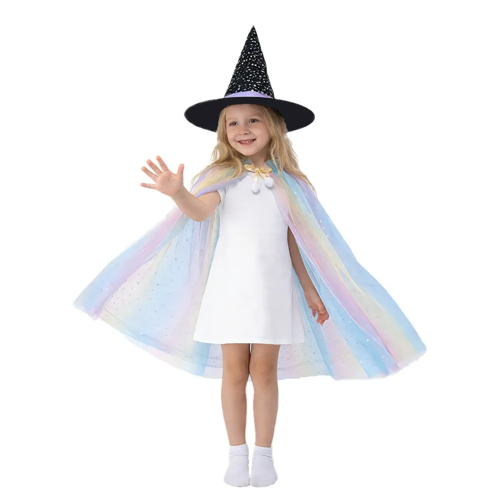 Costume de châle et cape en dentelle arc-en-ciel pour filles, princesse