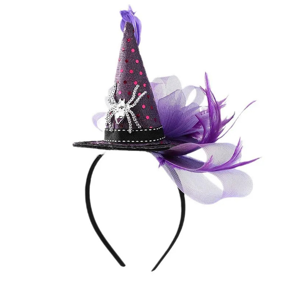 Serre-tête chapeau de sorcière araignée d'Halloween avec plume